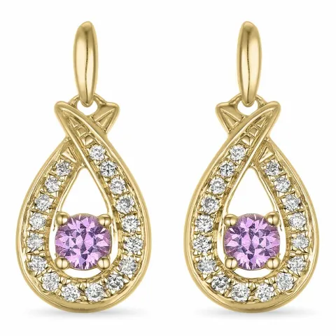 dråbe pink safir øreringe i 14 karat guld med pink safir og diamant