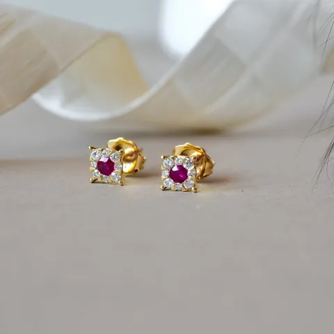 rubin brillantøreringe i 14 karat guld med rubin og diamant