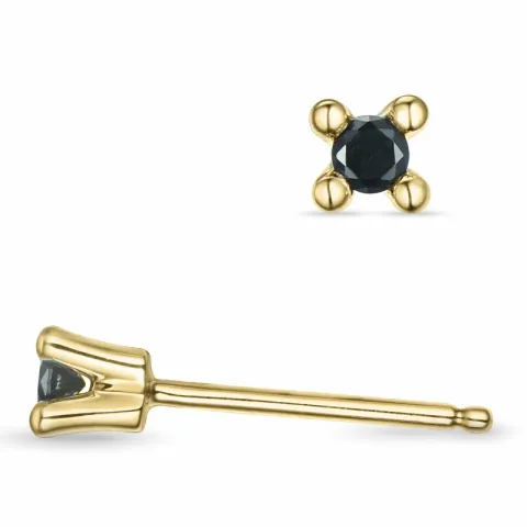 2 x 0,05 ct sorte diamant solitaireørestikker i 14 karat guld med sort diamant
