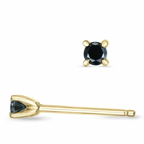 2 x 0,05 ct sorte diamant solitaireørestikker i 14 karat guld med sort diamant