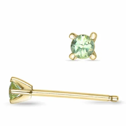 2 x 0,05 ct peridot solitaireørestikker i 14 karat guld med peridot