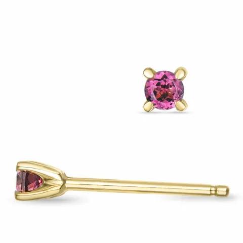 2 x 0,05 ct pink turmalin solitaireørestikker i 14 karat guld med turmalin