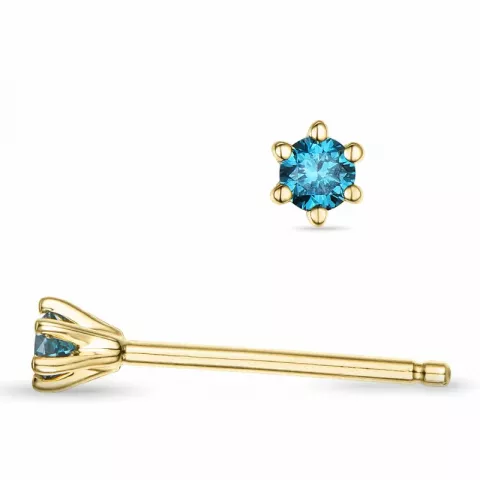 2 x 0,05 ct blå behandlet naturlig diamant solitaireørestikker i 14 karat guld med blå diamant 