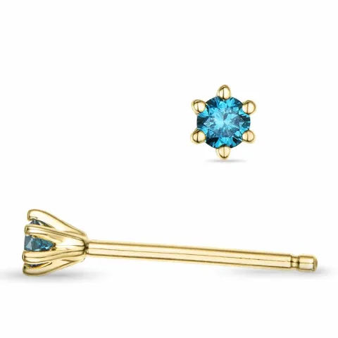 2 x 0,05 ct blå behandlet naturlig diamant solitaireørestikker i 14 karat guld med blå diamant