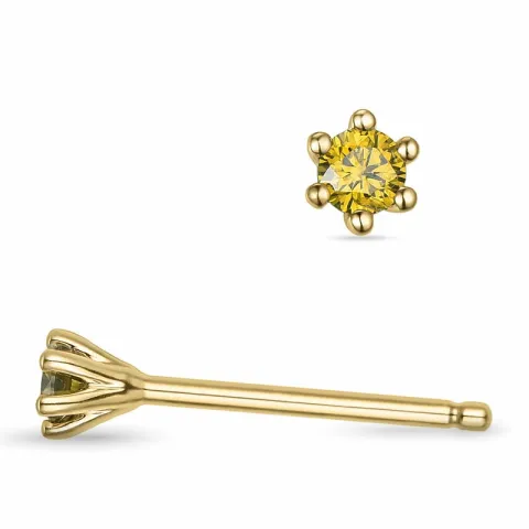 2 x 0,05 ct gule behandlet naturlig diamant solitaireørestikker i 14 karat guld med gul diamant 