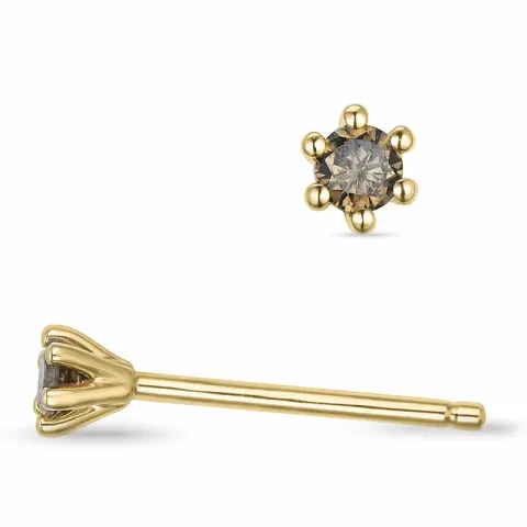 2 x 0,05 ct mørkebrun diamant solitaireørestikker i 14 karat guld med mørkebrun diamant