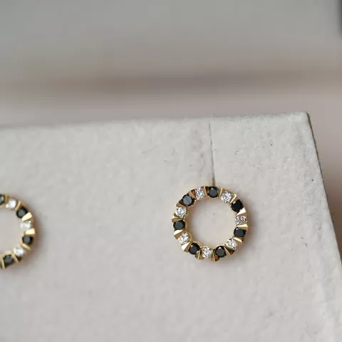 runde sorte diamant ørestikker i 14 karat guld med diamant og sort diamant 