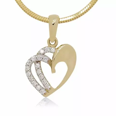 Hjerte hvid zirkon vedhæng i 9 karat guld