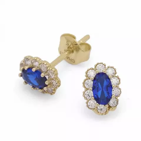 blomster blå øreringe i 9 karat guld med zirkon og zirkon