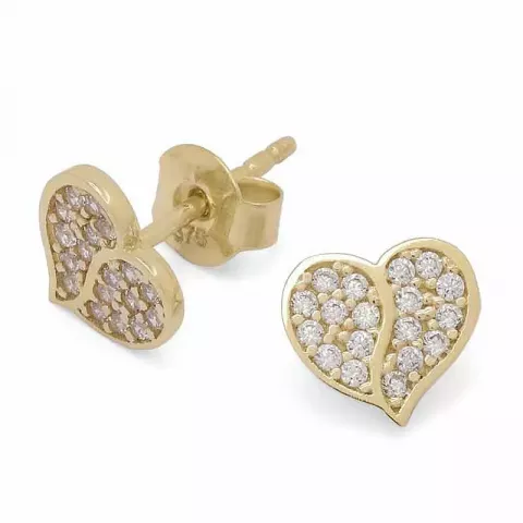 Hjerte øreringe i 9 karat guld med zirkon