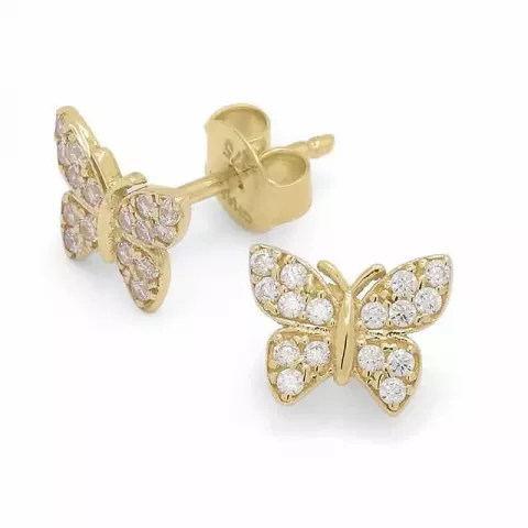 sommerfugle øreringe i 9 karat guld med zirkon
