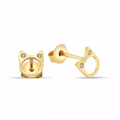 katte øreringe i 9 karat guld med 