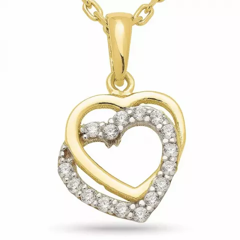 dobbelt hjerte halskæde i forgyldt sølv med hjertevedhæng i 9 karat guld