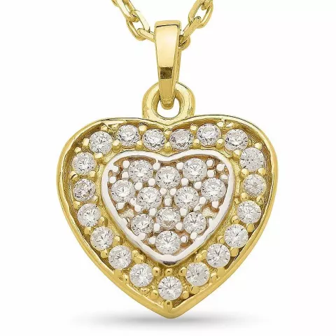 Hjerte halskæde i forgyldt sølv med hjertevedhæng i 9 karat guld og hvidguld