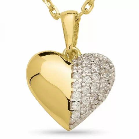 hjerte halskæde i forgyldt sølv med vedhæng i 9 karat guld