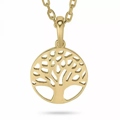 Livets træ halskæde i forgyldt sølv med vedhæng i 9 karat guld