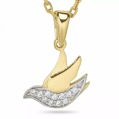 Fugl halskæde i forgyldt sølv med vedhæng i 9 karat guld