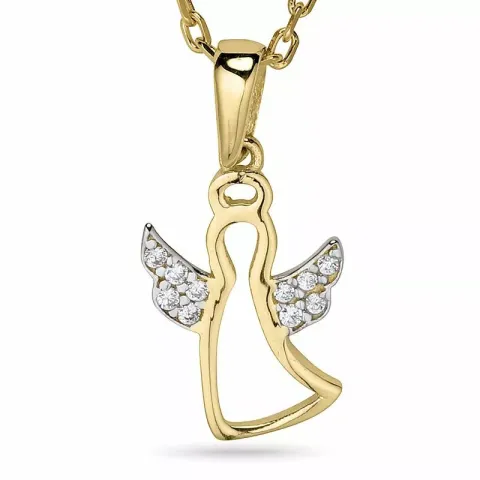 Engel halskæde i forgyldt sølv med vedhæng i 9 karat guld