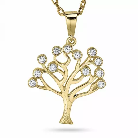 Livets træ halskæde i forgyldt sølv med vedhæng i 9 karat guld