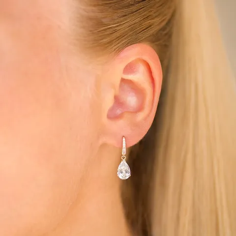dråbeformede øreringe i 9 karat guld med zirkon - Gold Collection