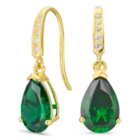 dråbeformede øreringe i 9 karat guld med smaragd og zirkon - Gold Collection