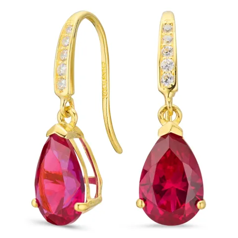 dråbeformede øreringe i 9 karat guld med rubin og zirkon - Gold Collection