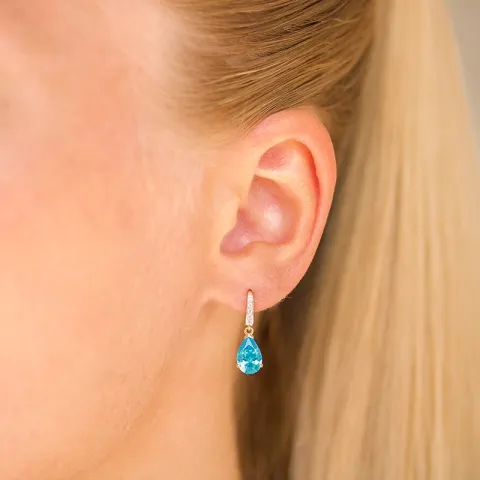 dråbeformede øreringe i 9 karat guld med topas og zirkon - Gold Collection