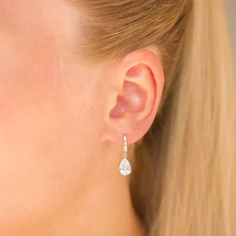 dråbeformede øreringe i 9 karat guld med zirkon - Gold Collection