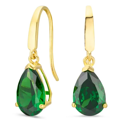 dråbeformede øreringe i 9 karat guld med smaragd og zirkon - Gold Collection