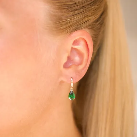 dråbeformede øreringe i 9 karat guld med smaragd og zirkon - Gold Collection