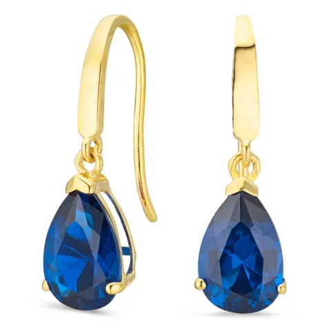dråbeformede øreringe i 9 karat guld med safir og zirkon - Gold Collection