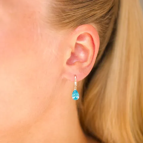 dråbeformede øreringe i 9 karat guld med topas og zirkon - Gold Collection