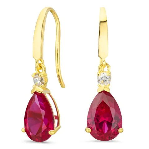 dråbeformede øreringe i 9 karat guld med rubin og zirkon - Gold Collection