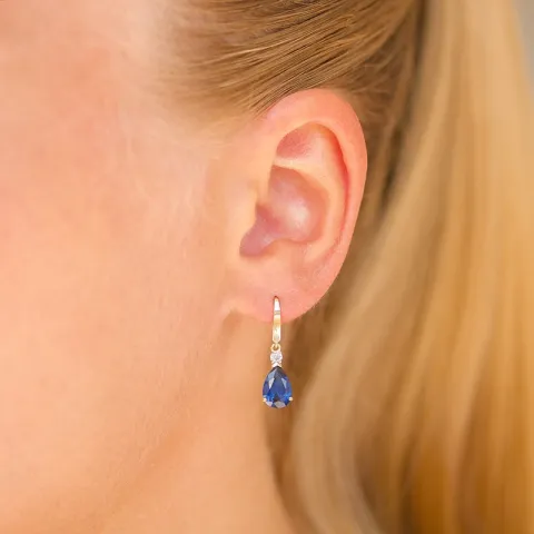 dråbeformede øreringe i 9 karat guld med safir og zirkon - Gold Collection