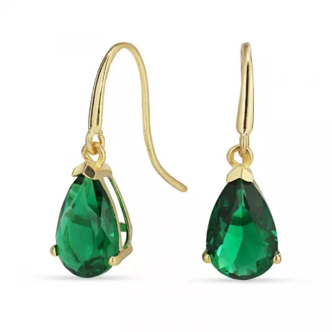 dråbe grøn øreringe i 9 karat guld med syntetiske smaragd