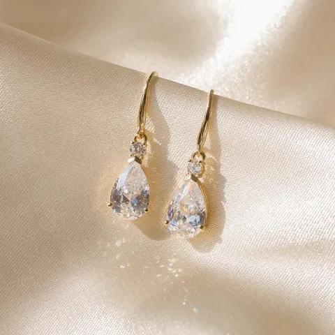 dråbe øreringe i 9 karat guld med zirkon og zirkon - Gold Collection