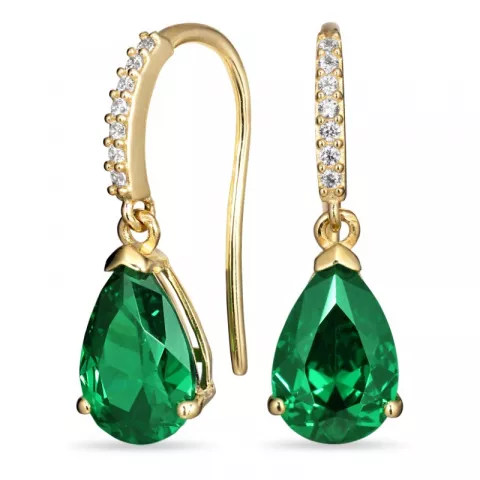 grøn øreringe i 9 karat guld med syntetisk smaragd og zirkon