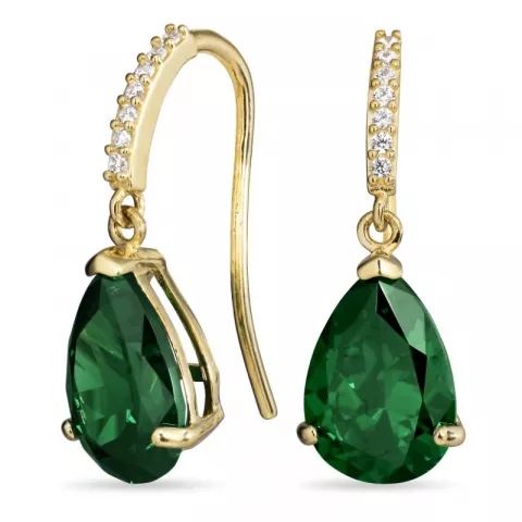 grøn øreringe i 9 karat guld med syntetisk smaragd og zirkon