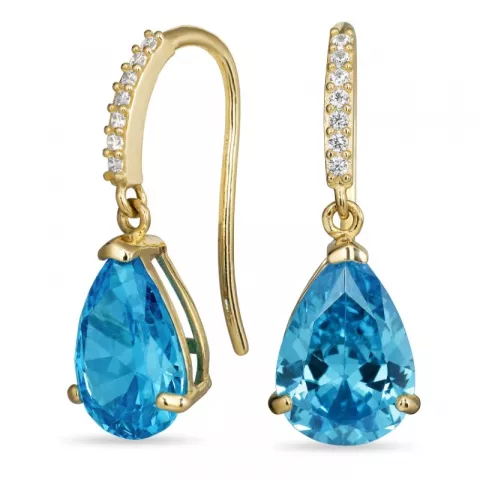 blå øreringe i 9 karat guld med syntetisk topas og zirkon