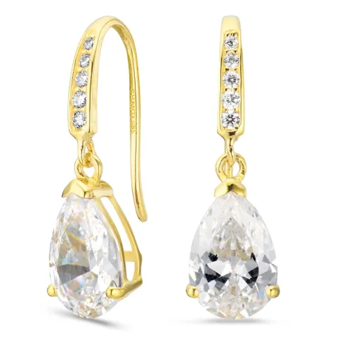 dråbeformede øreringe i 14 karat guld med zirkon - Gold Collection