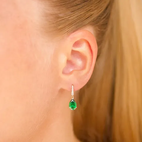 dråbeformede øreringe i 14 karat guld med smaragd og zirkon - Gold Collection