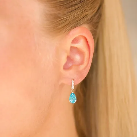 dråbeformede øreringe i 14 karat guld med topas og zirkon - Gold Collection