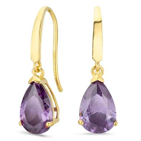 dråbeformede øreringe i 14 karat guld med ametyst og zirkon - Gold Collection