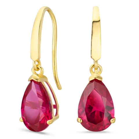 dråbeformede øreringe i 14 karat guld med rubin og zirkon - Gold Collection