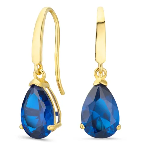 dråbeformede øreringe i 14 karat guld med safir og zirkon - Gold Collection
