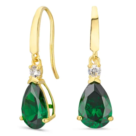 dråbeformede øreringe i 14 karat guld med smaragd og zirkon - Gold Collection