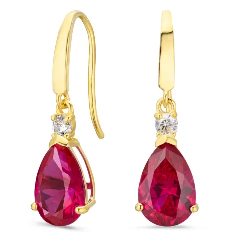 dråbeformede øreringe i 14 karat guld med rubin og zirkon - Gold Collection
