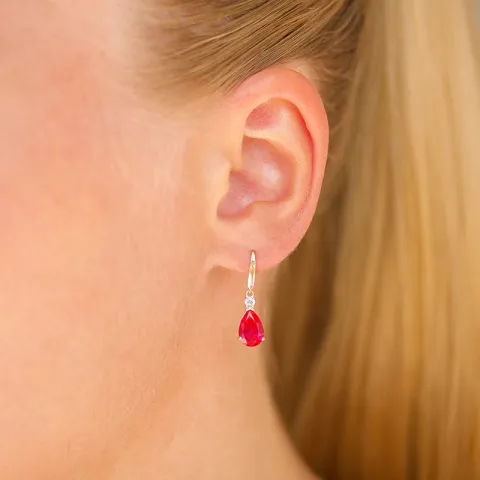 dråbeformede øreringe i 14 karat guld med rubin og zirkon - Gold Collection