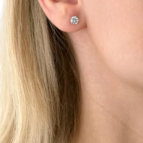5 mm runde øreringe i 14 karat hvidguld med zirkon