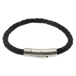 mat Hard Steel RB432 sort armbånd i Rustfrit stål med læder